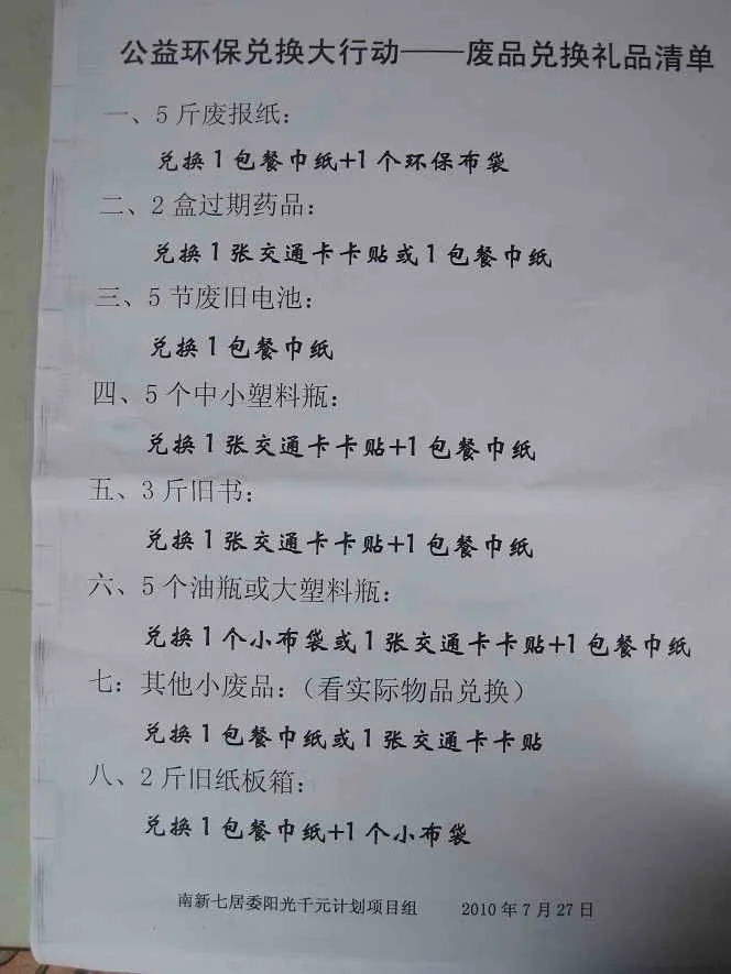 阳光志愿者同学们自己设计的兑换清单！