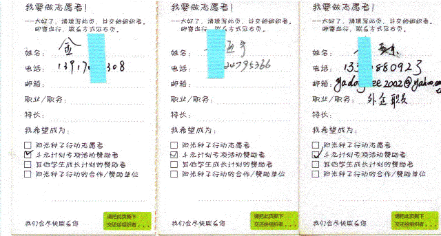 三位已兑现千元计划的捐助者公告